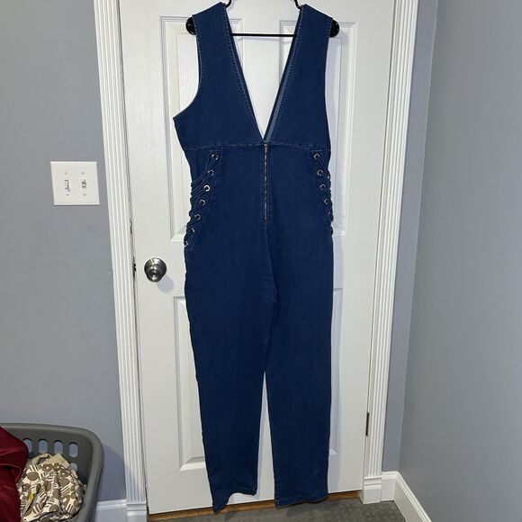 C'est Toi Women’s Plus Sleeveless V-Neck Side Tie Denim Jumpsuit Size 3XL - Picture 9 of 12